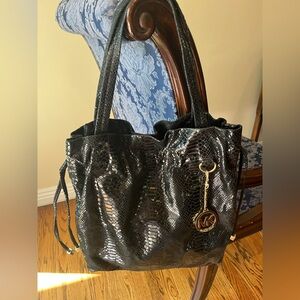 Michael Kors Black Patent Snakeskin Print Shoulder Bag
